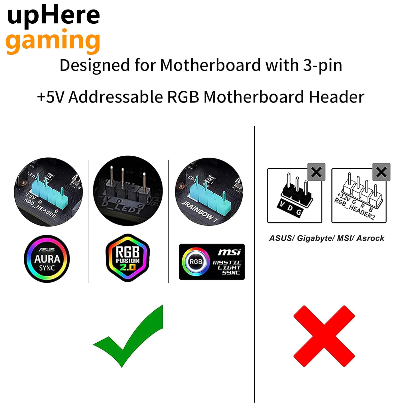 upHere gaming ARGB 3Pin Câble,Hub ARGB Adaptateur RGB,Répartiteur de Ventilateur 1 à 4 Splitter Cable Répartiteur Connecteur pour Bande LED,30 cm avec Broches Mâles（53ARGB）