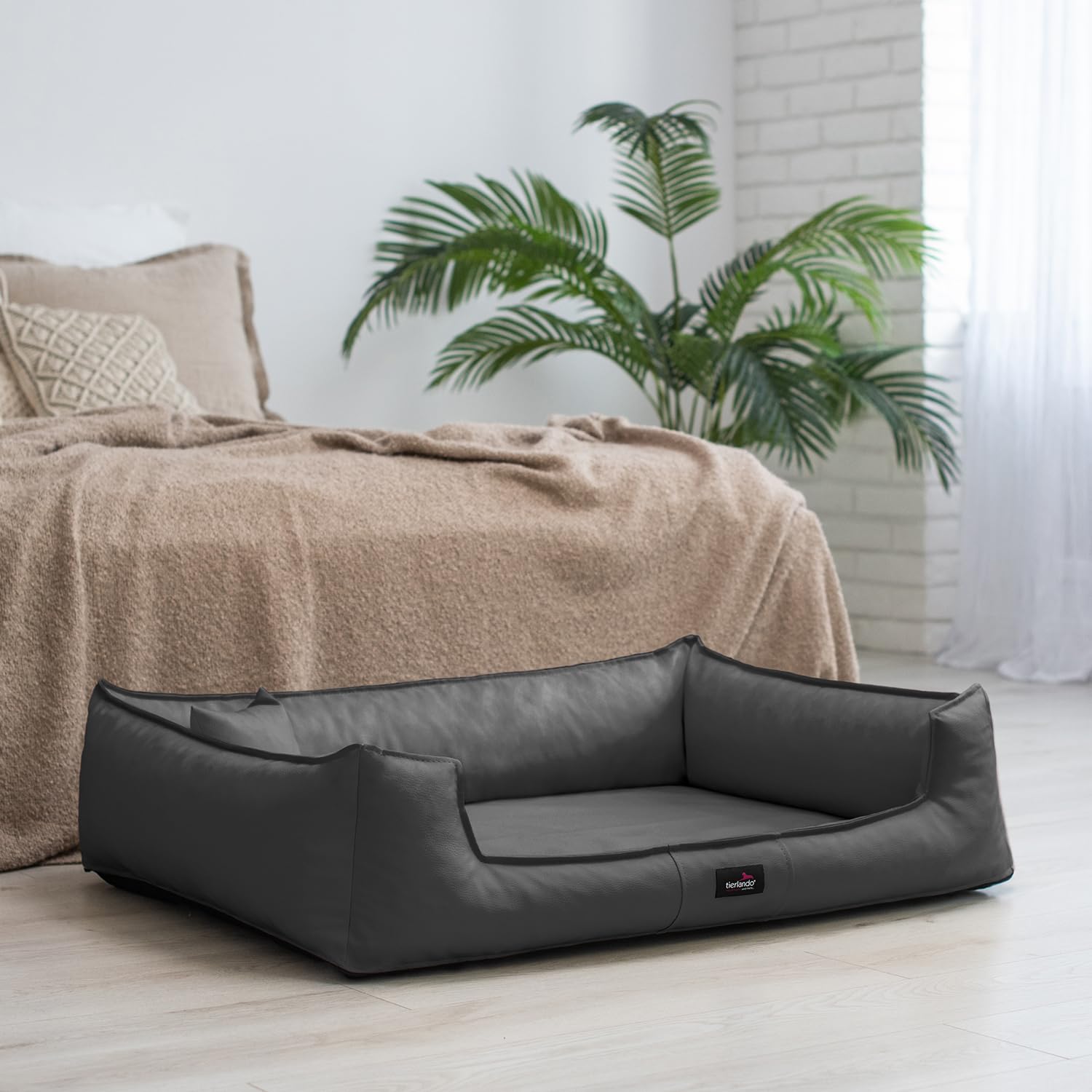 tierlando® Orthopädisches Hundebett Goofy Easy Clean aus Kunstleder mit Matratzenschoner, für mittelgroße und große Hunde Größe: 130x100cm Farbe: 02 Graphit