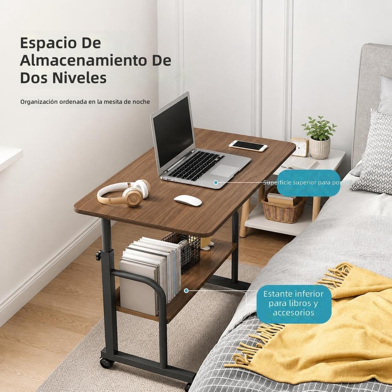 Scrivania per Laptop da Comodino Mobile, Semplice Tavolo da Studio per Computer per Letto, Camera da Letto e Uso Domestico