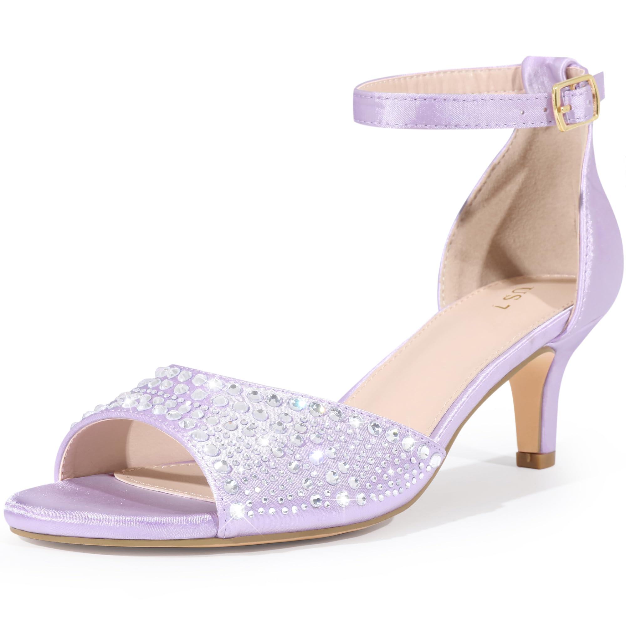 Allegra K Women's Rhinestone Satin Ankle Strap Kitten Heels Sandals