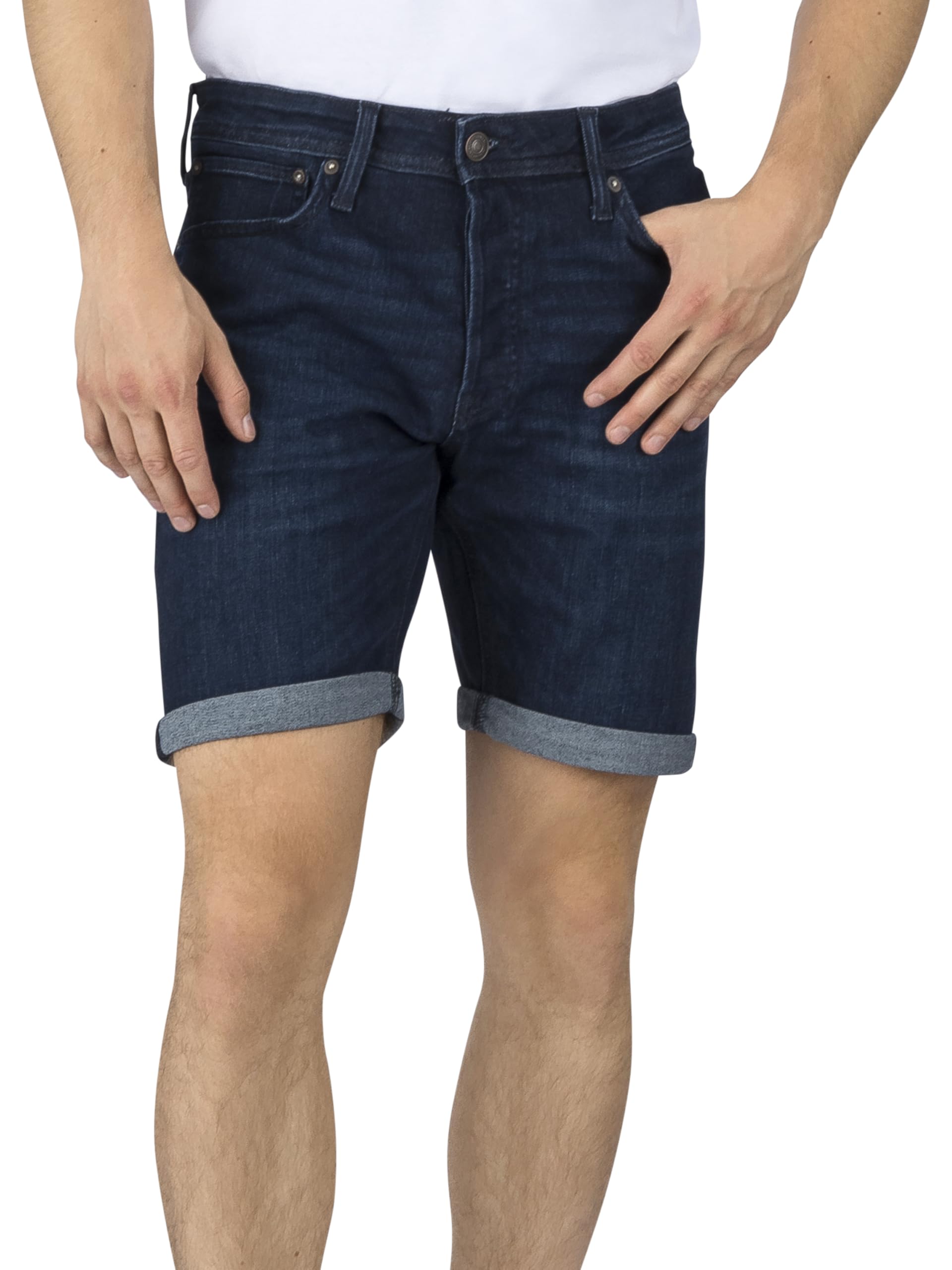 JACK & JONES Jeans Shorts Herren Stretch Kurz Regular Fit JJIRICK Kurze Hosen Bermuda Shorts Sommer Denim Einfarbig Schwarz Blau S M L XL XXL