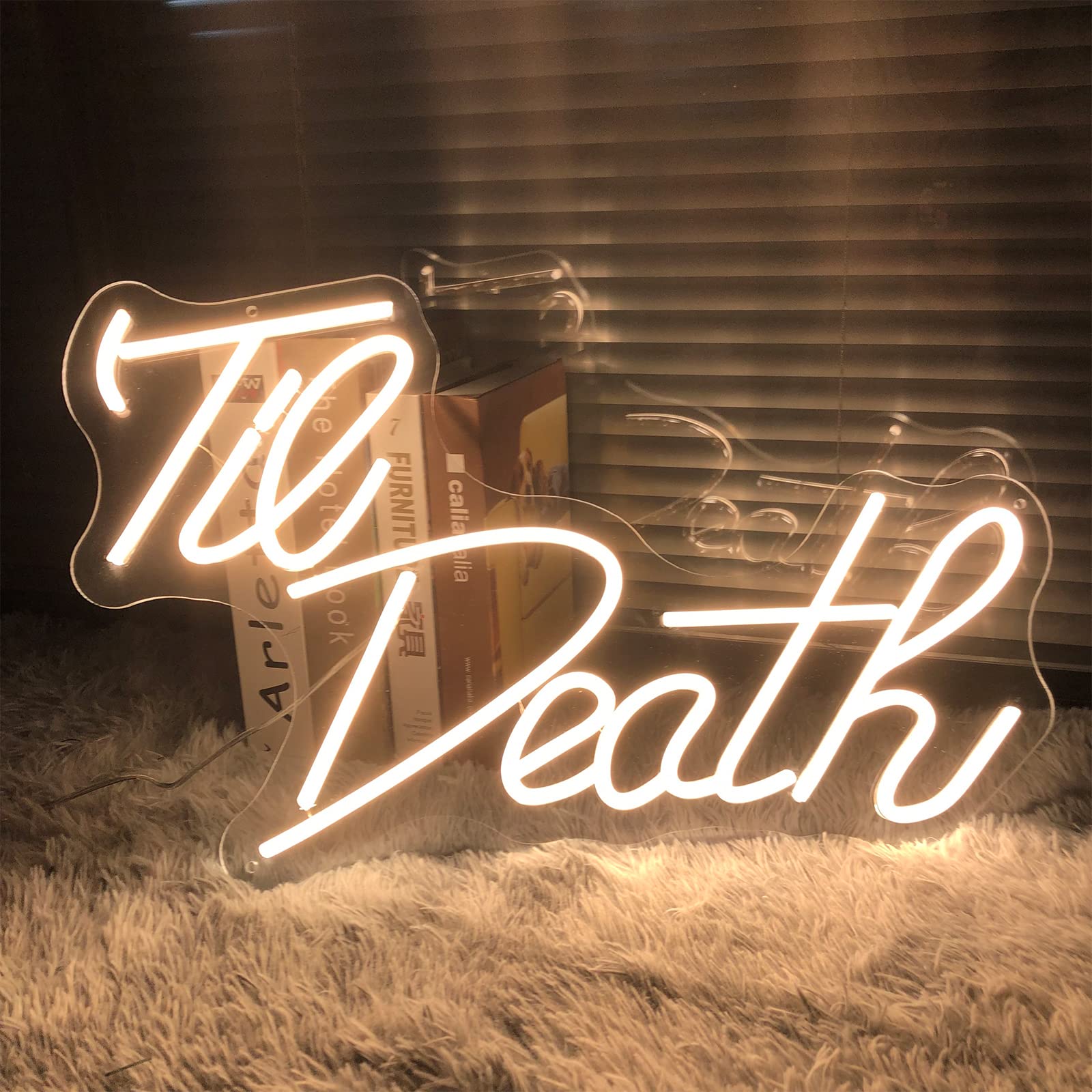 Til Death Neon Signs-Transparent Acrylic with Dimmer Light Up Lights Signs Indoor Bedroom Decor Wall Led Neon Sign Bar Christmas Party Wedding Girl Boy Living Room Office (Warm White,27.5×18.5 IN)