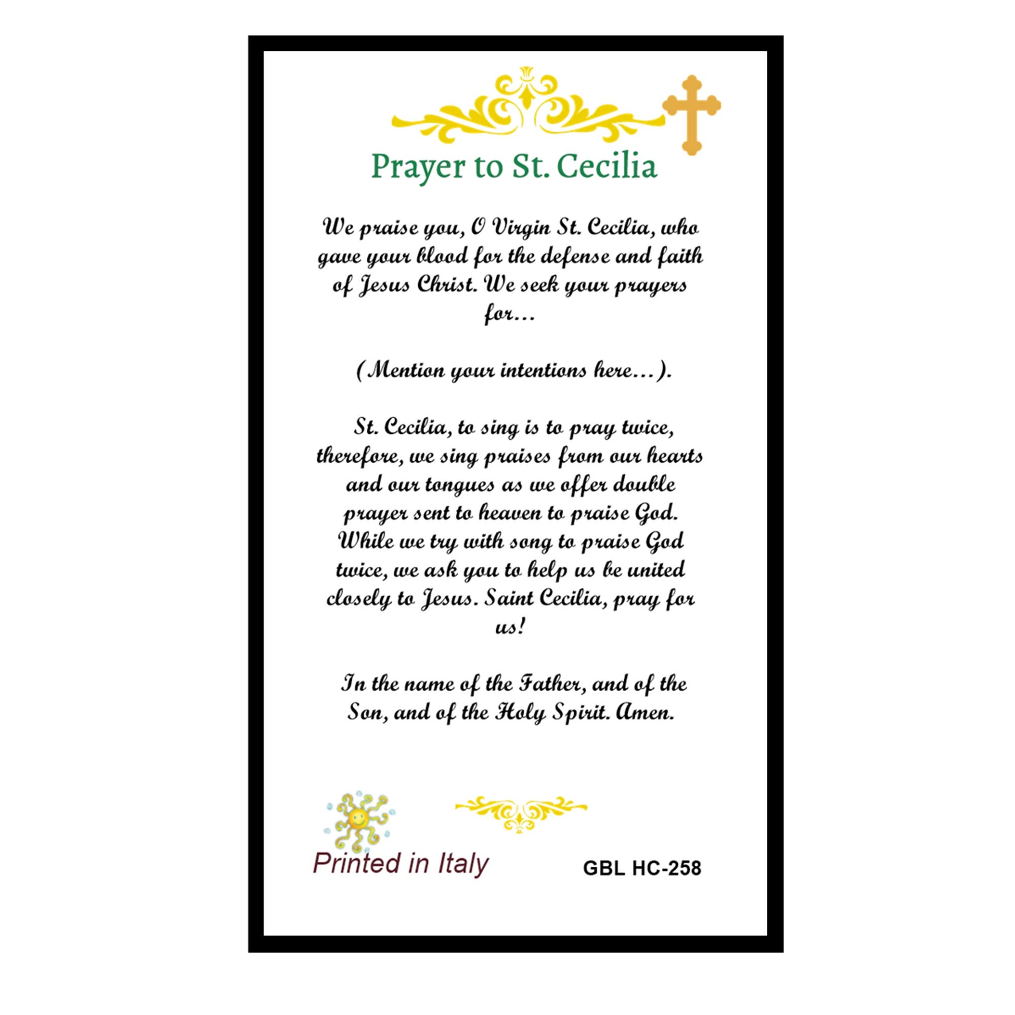 St Saint Cecilia Patron of Musicians Prayer Card Blessed By His Holiness