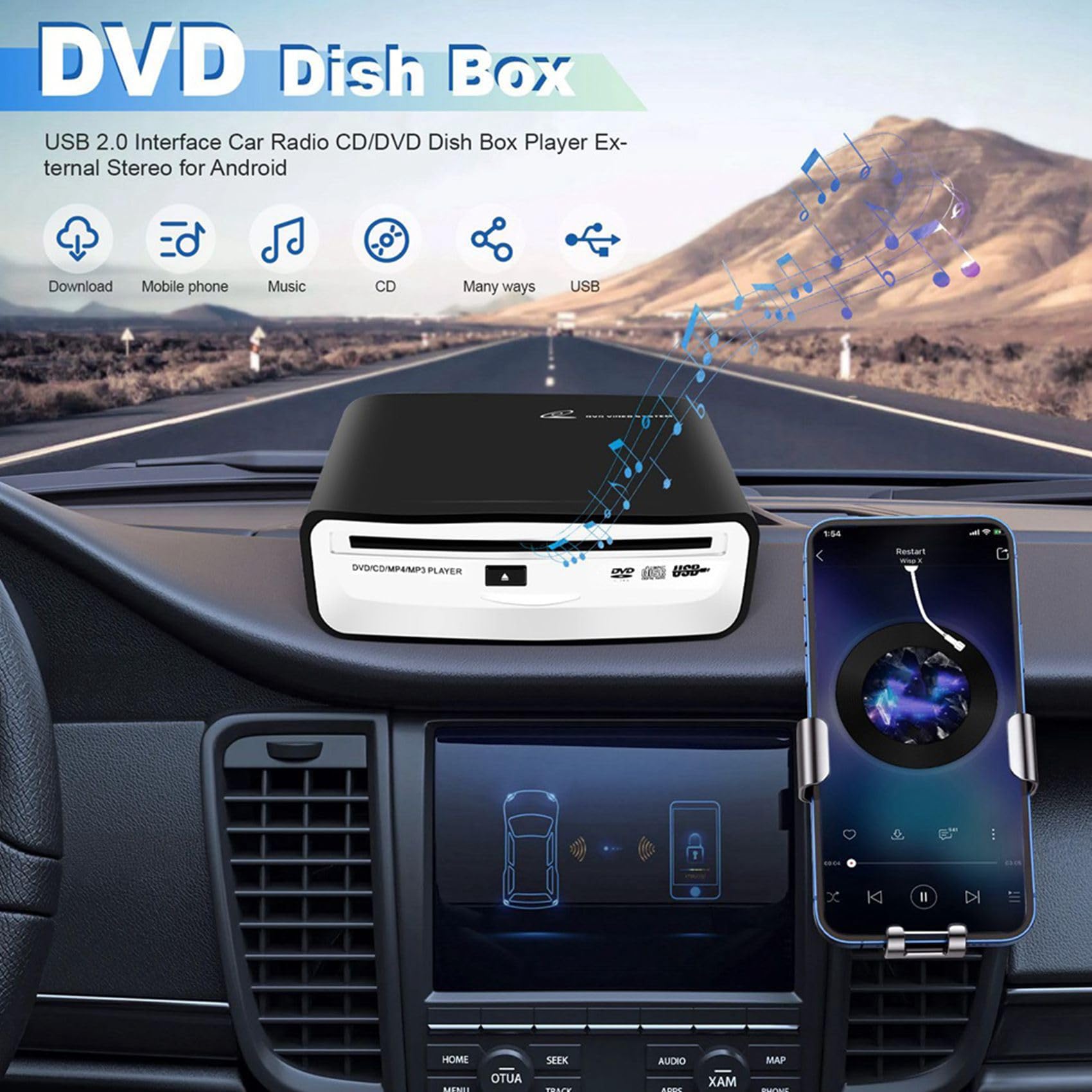 2X Lettore CD Esterno Portatile Universale per Auto, Si Collega alla Porta USB 'Auto, Laptop, TV per Android 4.0 e Versioni Successive Navigazione