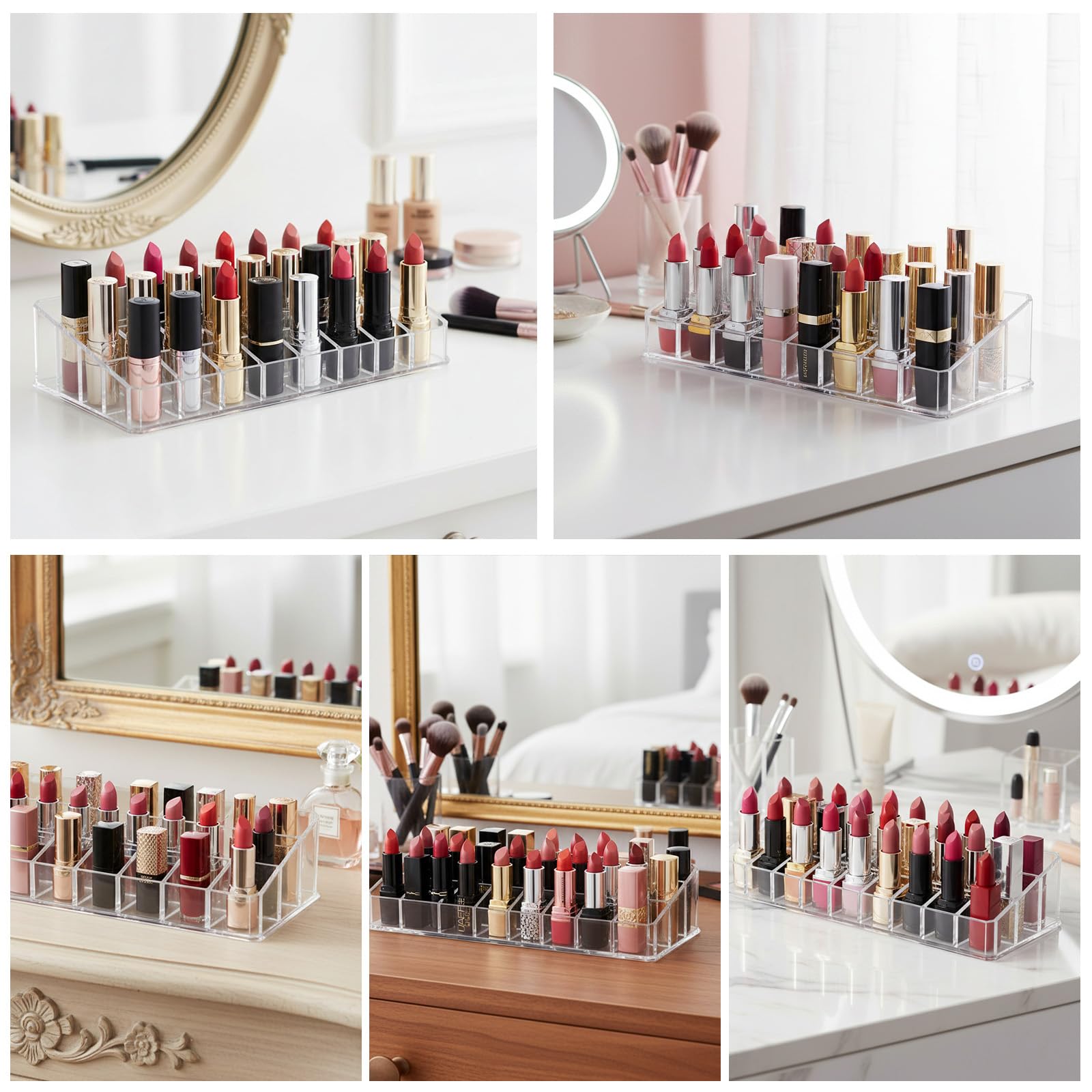 Lippenstift-Organizer aus Acryl, 72 Fächer, transparent, für Lipgloss, Kosmetik und Schminktisch, 3 Stück