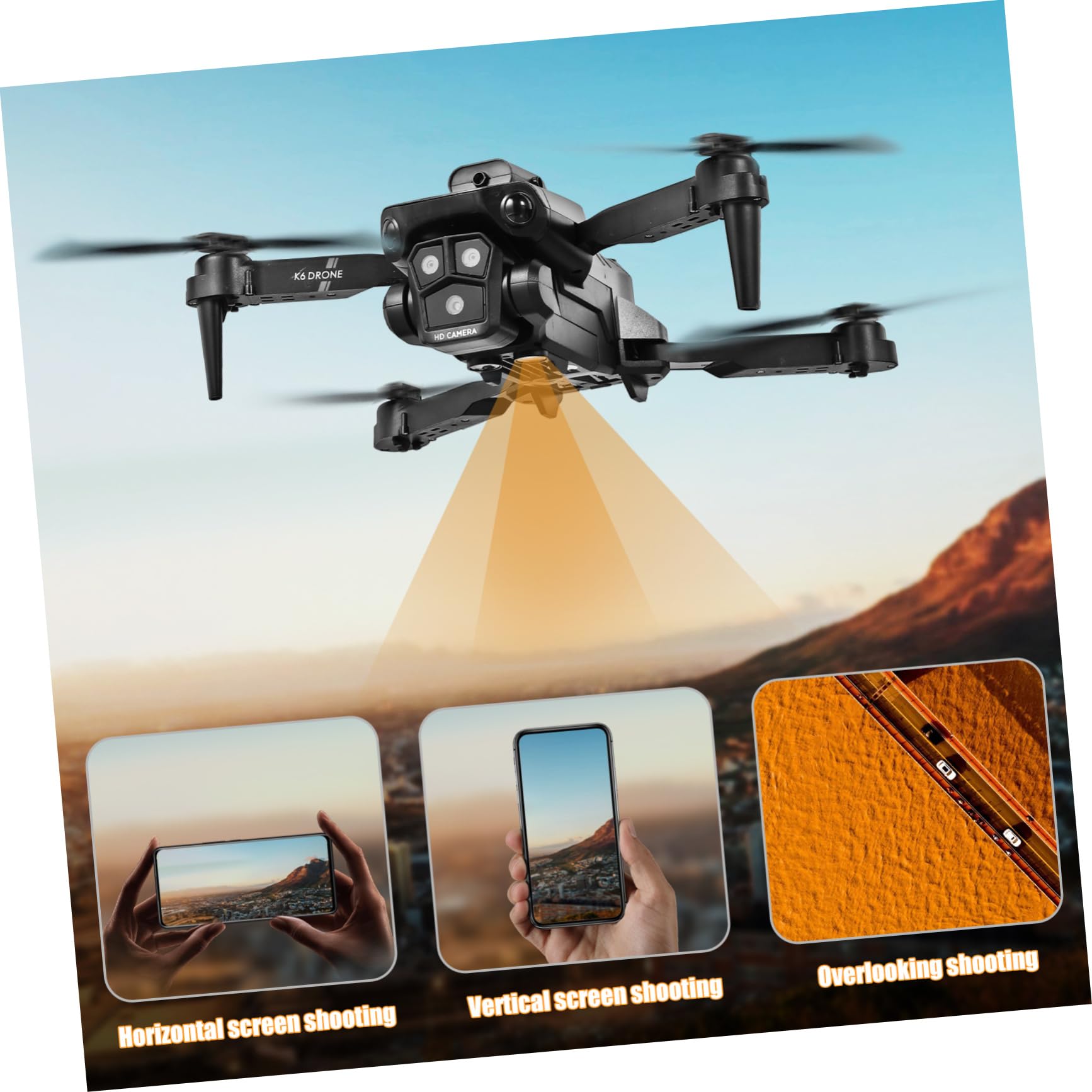 Drone Pieghevole Max con Tripla Fotocamera, Nero Abs | Obiettivo Elettrico 150°, Capacità 1800mah 3,7v, Doppie Batterie per Uso Adulto
