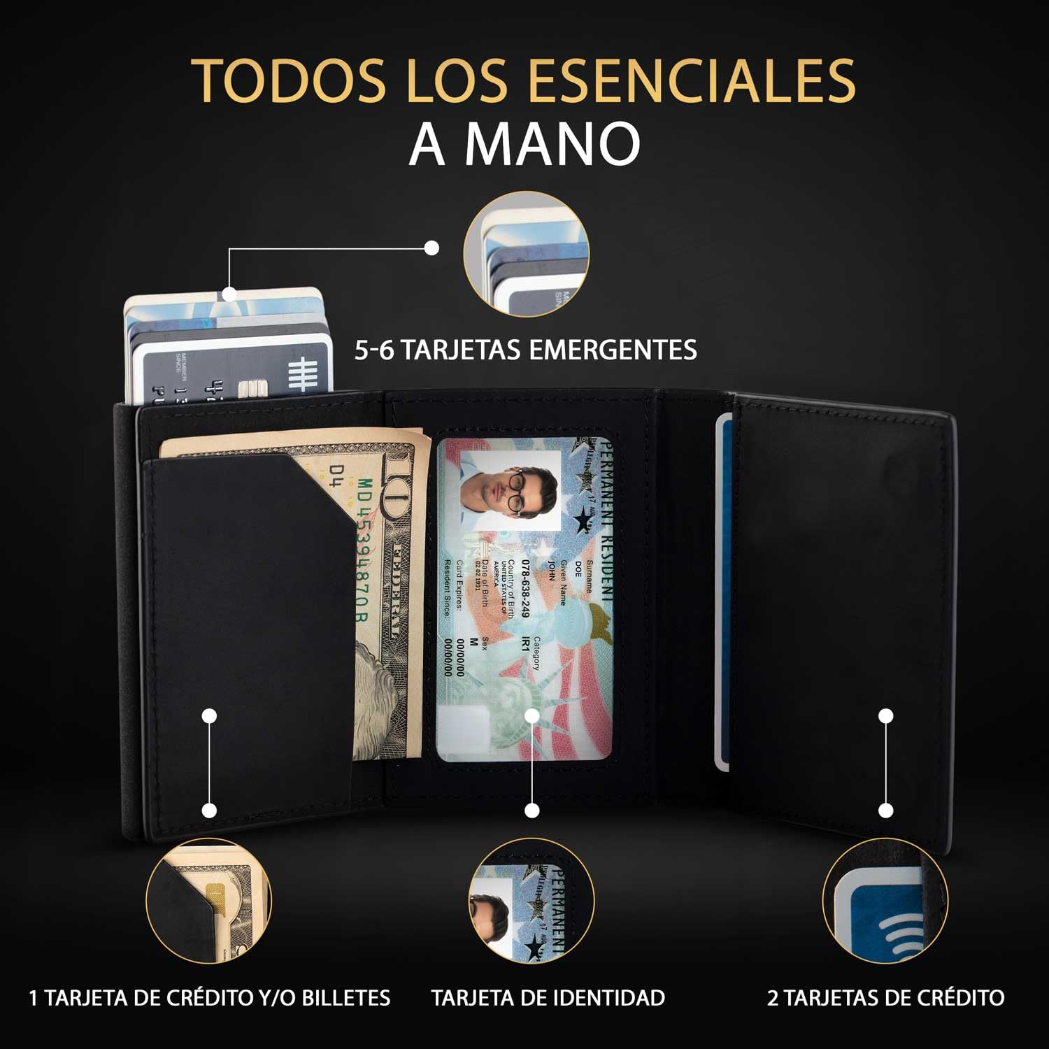 TopMost Cartera desplegable de Cuero Genuino para Hombre, Tarjetero de crédito, billeteras Ridge con Bloqueo RFID para Hombres con Ventana de identificación, Delgada, Minimalista, Capacidad de 5-9
