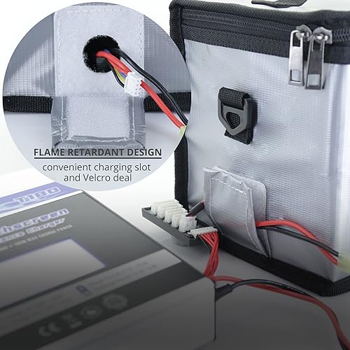 Miniatura 3 de Tenergy Bolsa con cremallera Lipo ignífuga, con correa de hombro desmontable, bolsa de batería para carga y almacenamiento, 8.5 x 6.5 x 5.7 pulgadas