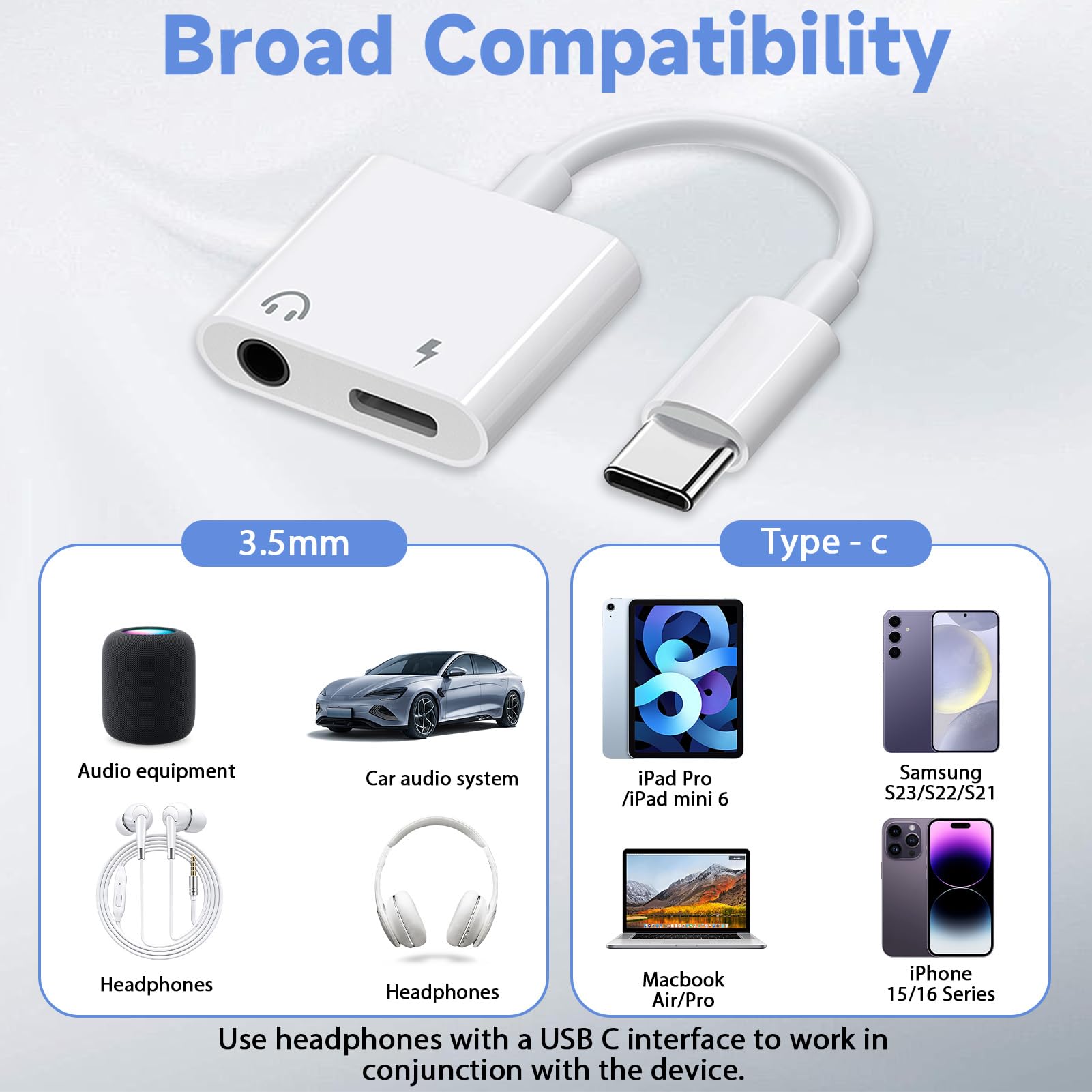 Adaptador USB C a 3.5 mm para auriculares y cargador, 2 en 1 tipo C a Jack Aux Dongle cable con carga rápida PD para iPhone 15/16 Plus/Pro/Max iPad Galaxy S22/S23/S24 Ultra Pixel (3)