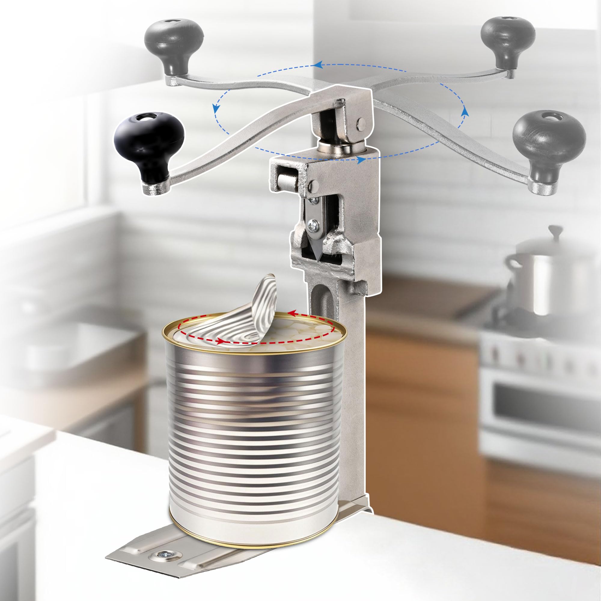 Industrial Can Opener,Manual Can Opener for Big Cans, Heavy Duty Cast Steel, Commercial Grade Table Can Opener for Restaurant Large Cans, Adjustable Handle