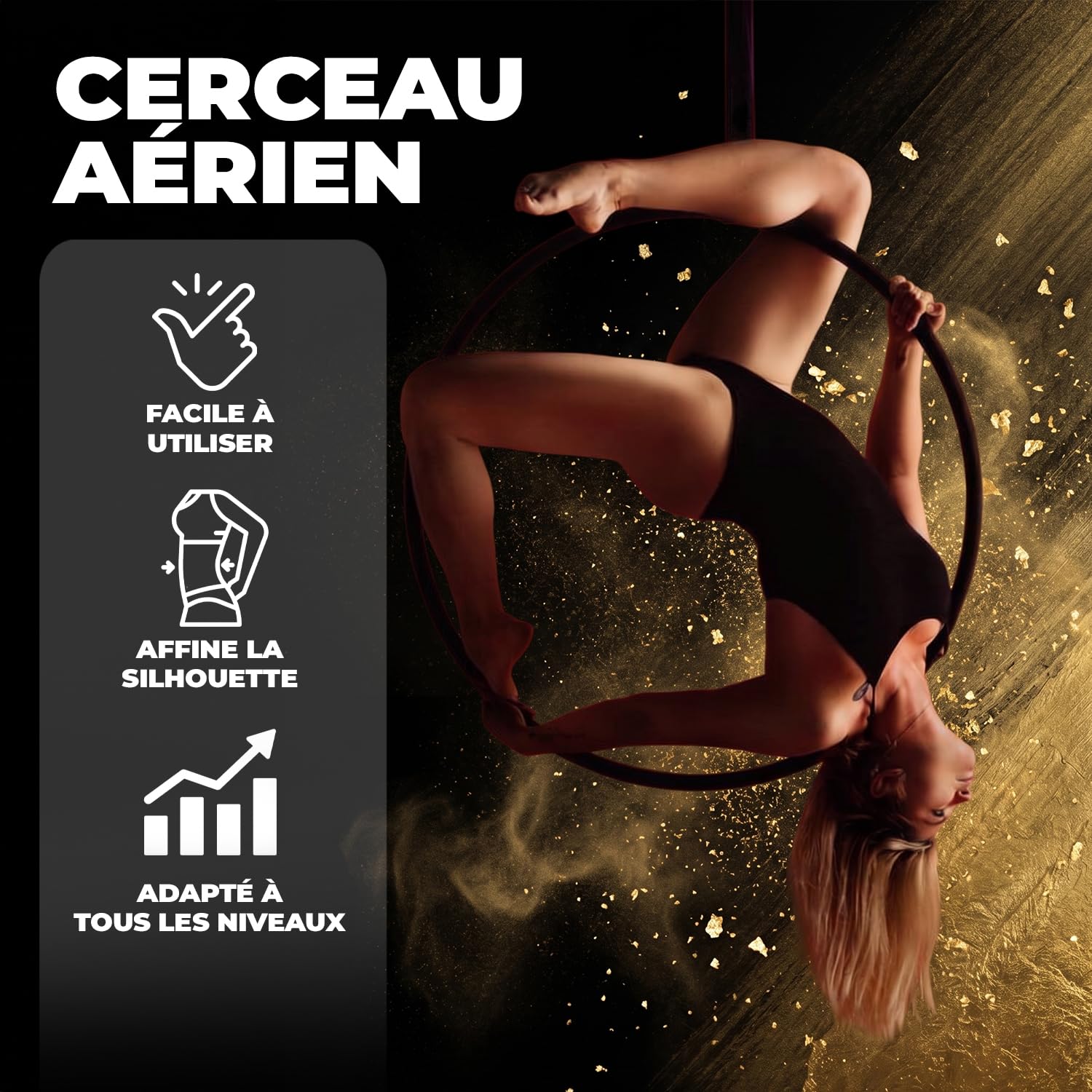 Cerceau Aérien 80 cm Kit Complet pour Yoga Aérien - Original Corner® | Kit Aero Hoop 80 cm avec sac et accessoires. Idéal pour la danse aérienne, le yoga aérien et le fitness.