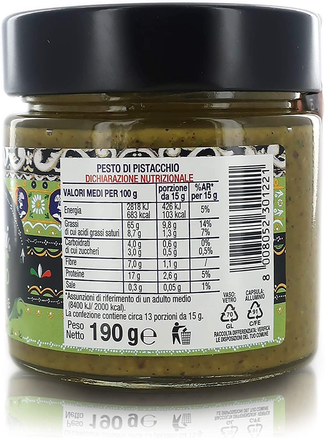 Dolgam Pesto di Pistacchio Lot de 3 sauces de cuisson à pesto à pistache Idéal pour assaisonner les premiers plats 190 g en verre de Sicile avec 65 % pistaches