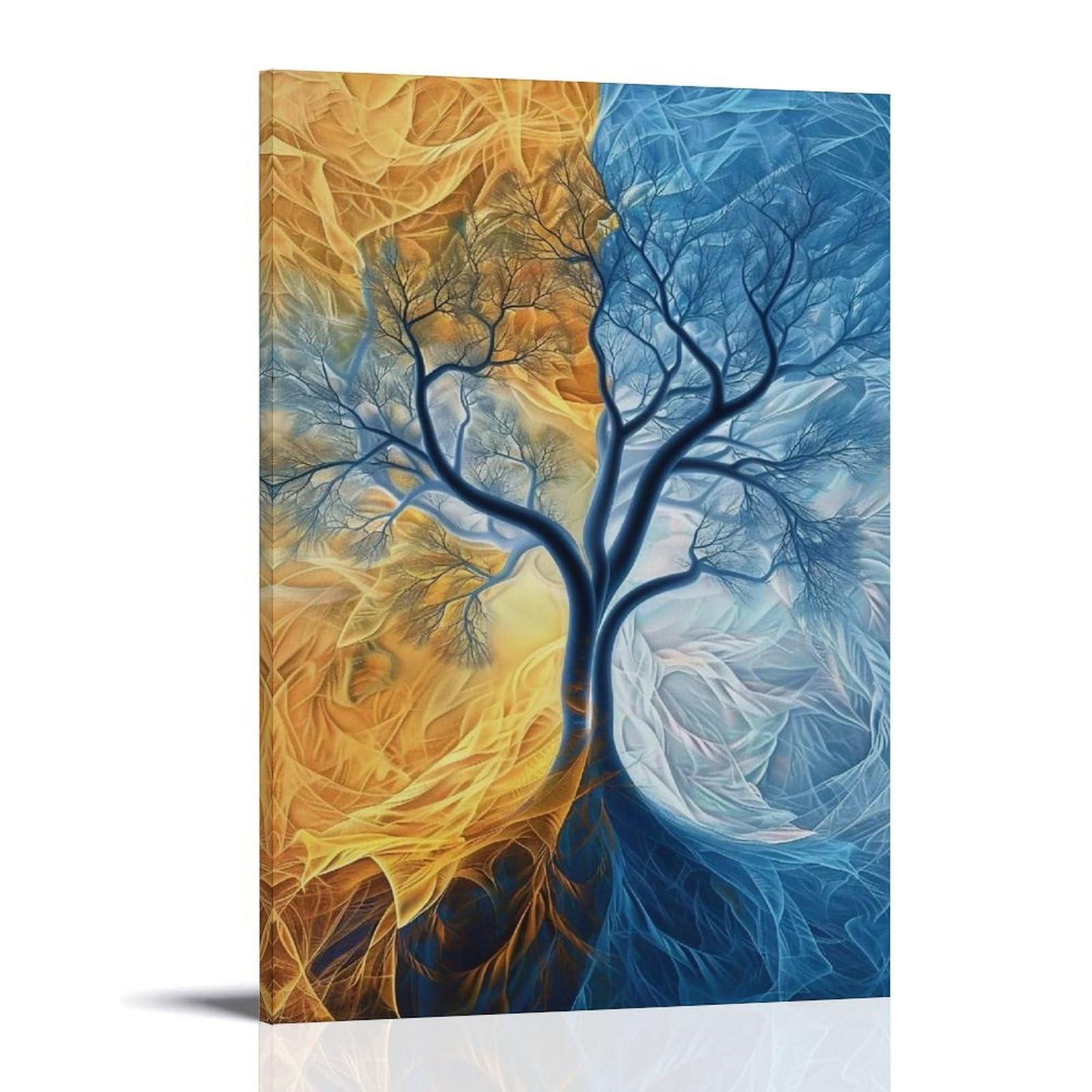 MGHTGRWE Split Hue Filament Symmetrical Bare Tree 01 Poster Wall Art Canvas Vintage Aesthetic Painting Decor for Rooms 16x24inch Frame-style
