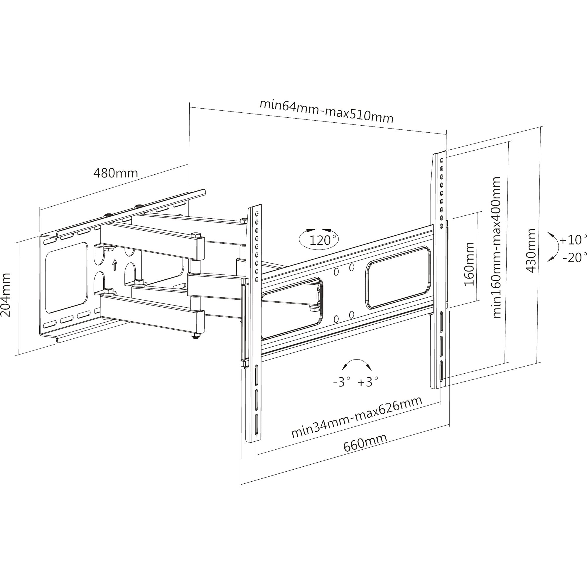 InLine 23110A Wandhalterung, für Display 94-178cm (37-70"), max. 50kg