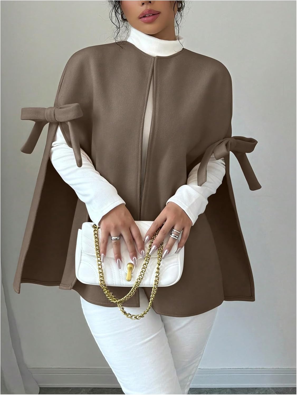 GORGLITTER Women's Bow Cape Blazer Dress Open Front Elegant Dressy Business Fall Causal Jacket Overcoat - Image 5