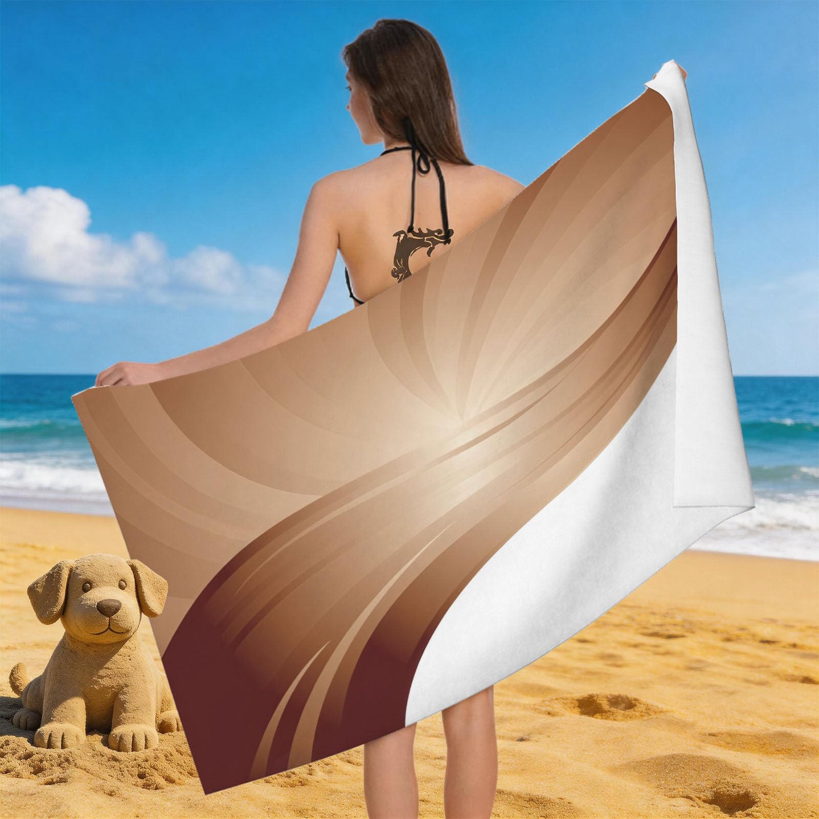 Leichong 3D Geometric Art Beach Towel Large Microfiber Soft Quick Dry for Adults, Modern Style Bath Towel Lightweight Soft Absorbent for Travel Swimming Pool Sports, 180 x 90 cm