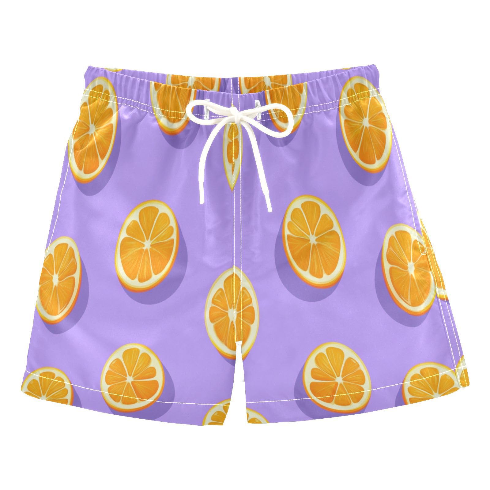 Jucciaco Boys Beach Board Shorts Lemon Purple Fruit Quick Dry Swim Trunk Swimwear for Kids