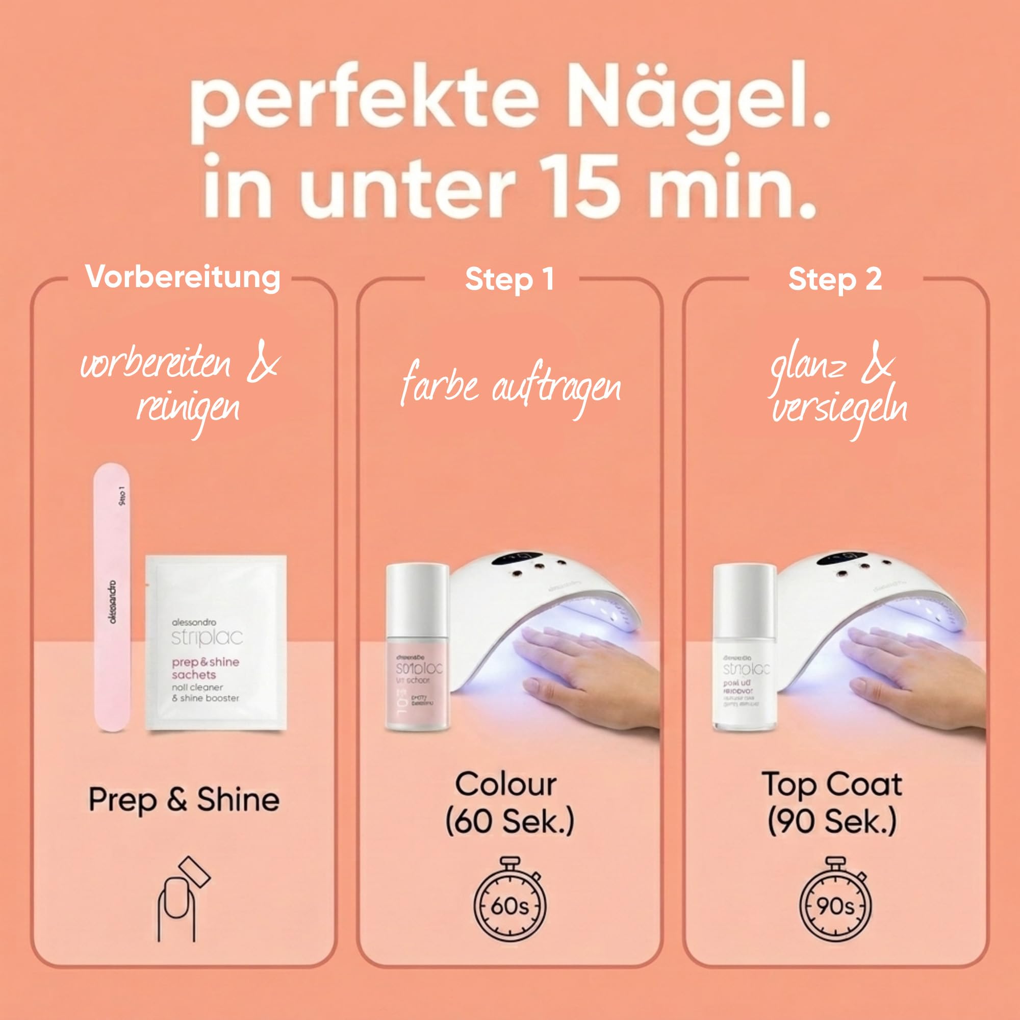 alessandro Striplac UV Nagellack Set - Normale & Weiche Nägel - Bis zu 15 Tage Halt ohne Absplittern - Leichtes Entfernen - Schonend & Vegan - Inkl. LED-Lampe