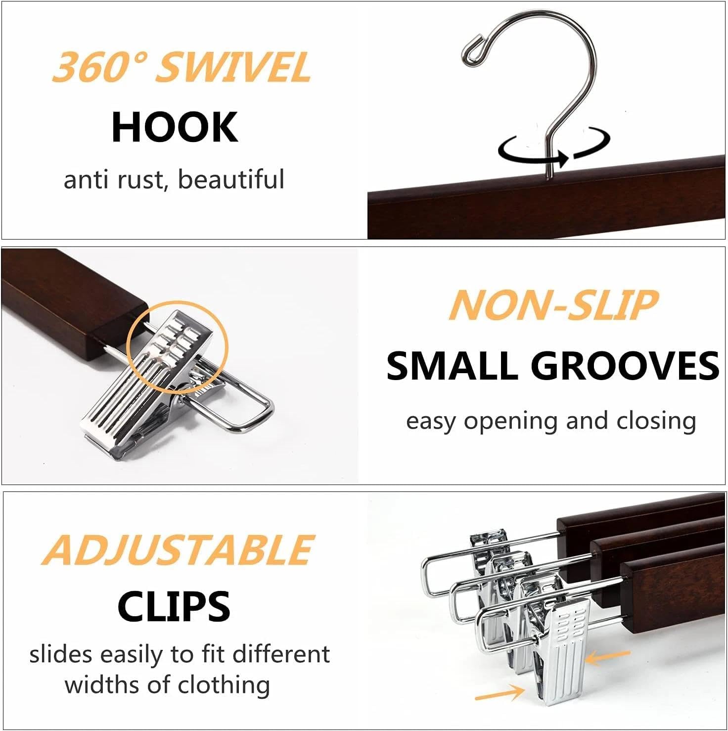 for 10 Pack 14.17" Solid Walnut Wooden Pant Skirt Hangers, Bottom Hangers for Slacks