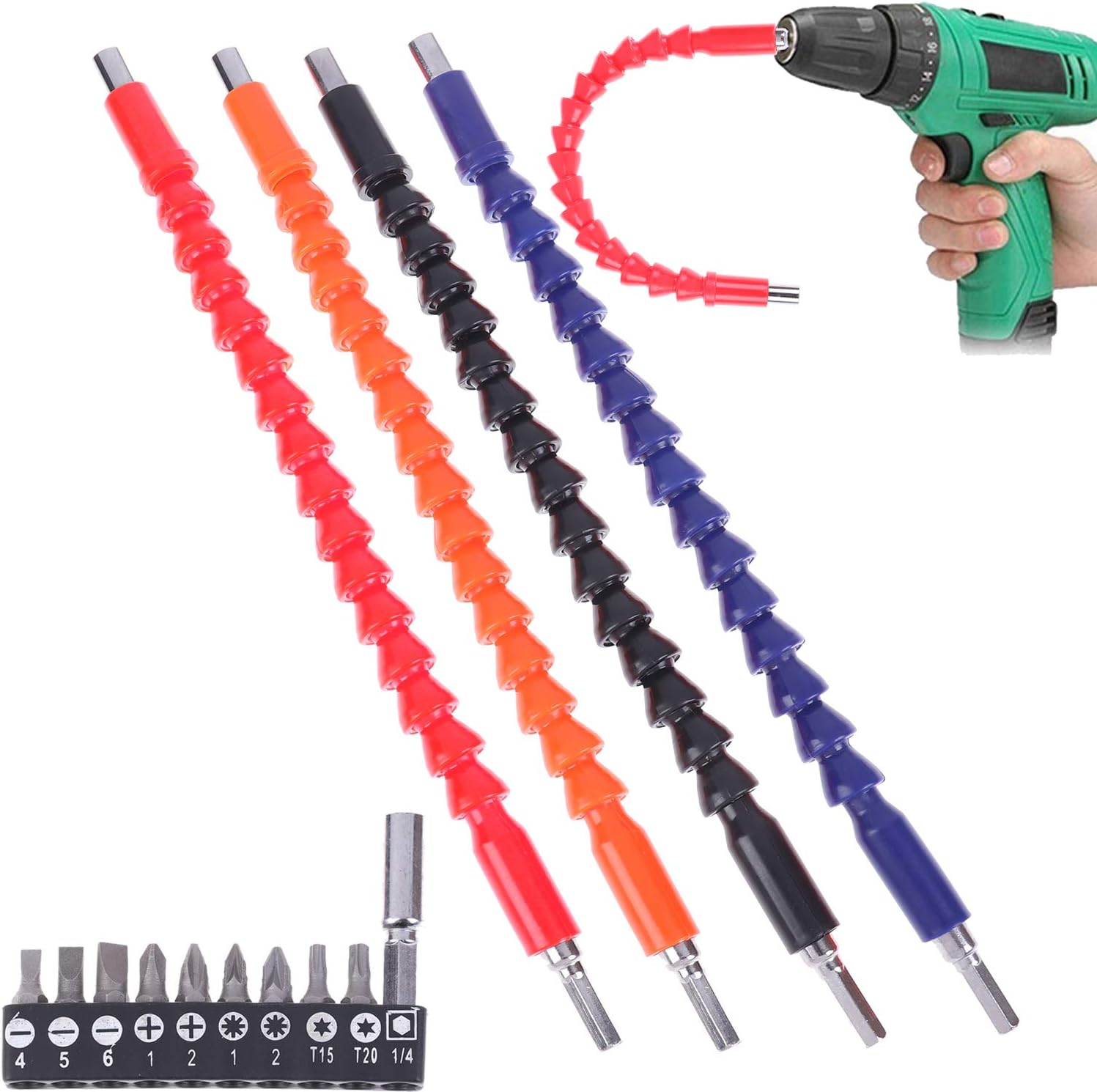 4 Colors Flexible Drill Bit Extension 11.8 Inches Soft Shafts