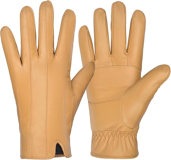 Harssidanzar Sheepskin Leather Gloves For Mens Cold Weather Winter Gloves Warmth Lined SM048US