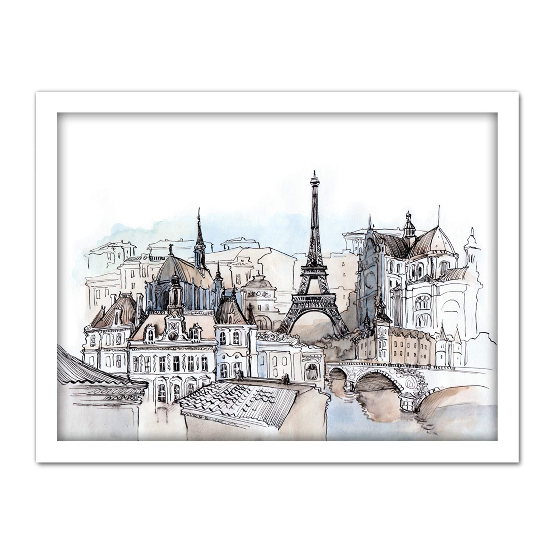 Wee Blue Coo France Ink Drawing Paris Artwork Framed Wall Art Print 18X24 Inch
