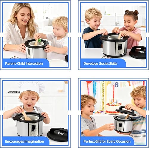 Miniatura 5 de Freidora de aire de madera de 15 piezas, juego de olla a presión de 18 piezas para niños, juguete de cocina con accesorios de alimentos, utensilios