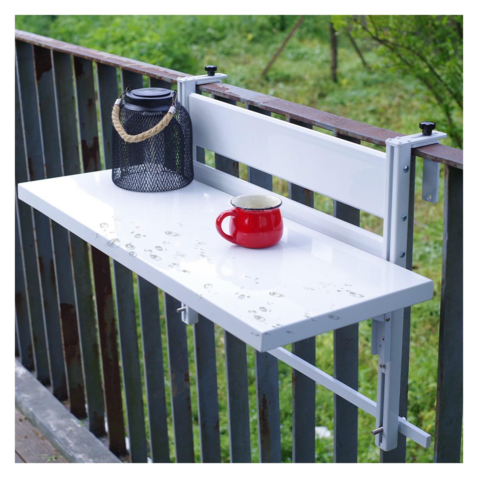 ZHANGGL Foldable Outdoor Balcony Bar for Railing - Space-Saving Small Folding Desk, Adjustable Height Garden Patio Furniture (White, L80*W30cm)