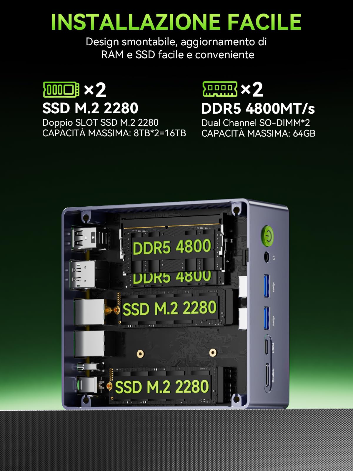 GMKtec Mini PC Gaming M7 Ultra - Ryzen 7 PRO 6850U (8K/16T, fino a 4,7 GHz, più sicuro di 6800H), Dual 2.5G LAN, Quad-display, 16GB DDR5 + 512GB SSD, Oculink, USB4, HDMI 2.1 - per giochi, ufficio e