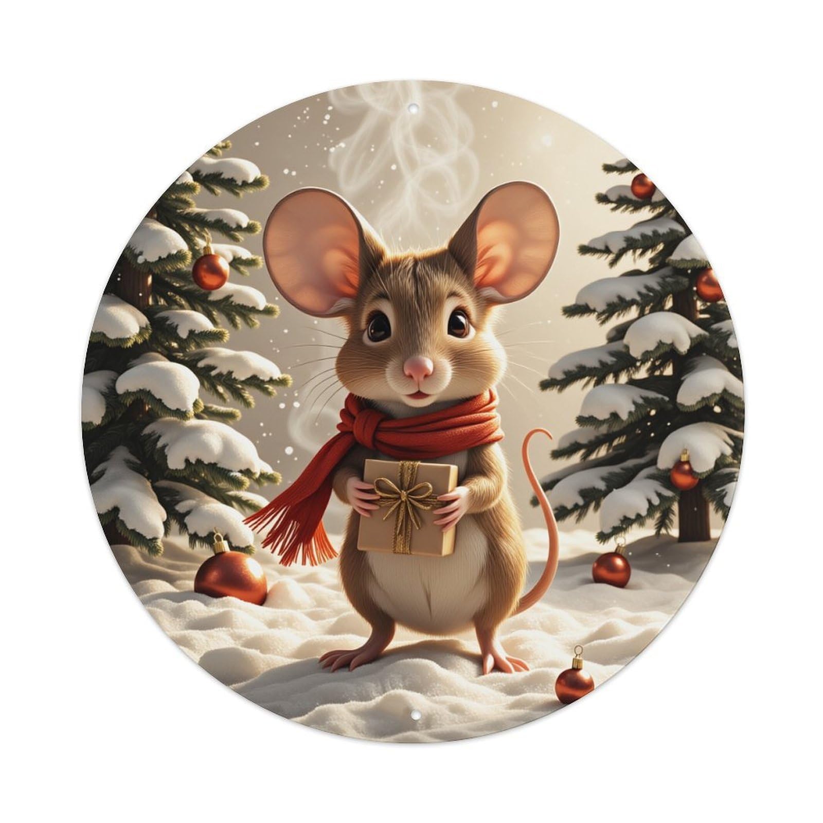 Jdfenggu Vintage Christmas Mouse Gift Snow Tree Retro Metal Tin Sign, Metal Poster For Bar, Home, Man Cave, Kitchen, Laundry Room Art Decor 8X8 Inch