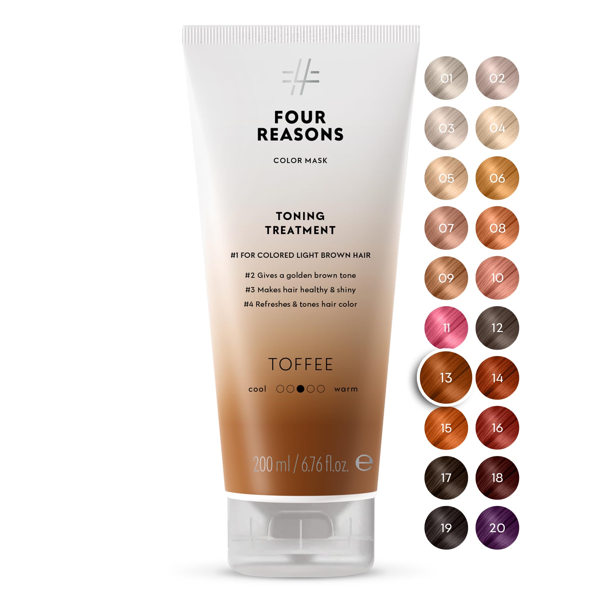 FOUR REASONS (Toffee) - KC Professional Toffee Colour Mask Reconstructive Treatment - Toning Conditioner Light Brown Hair - 200ml