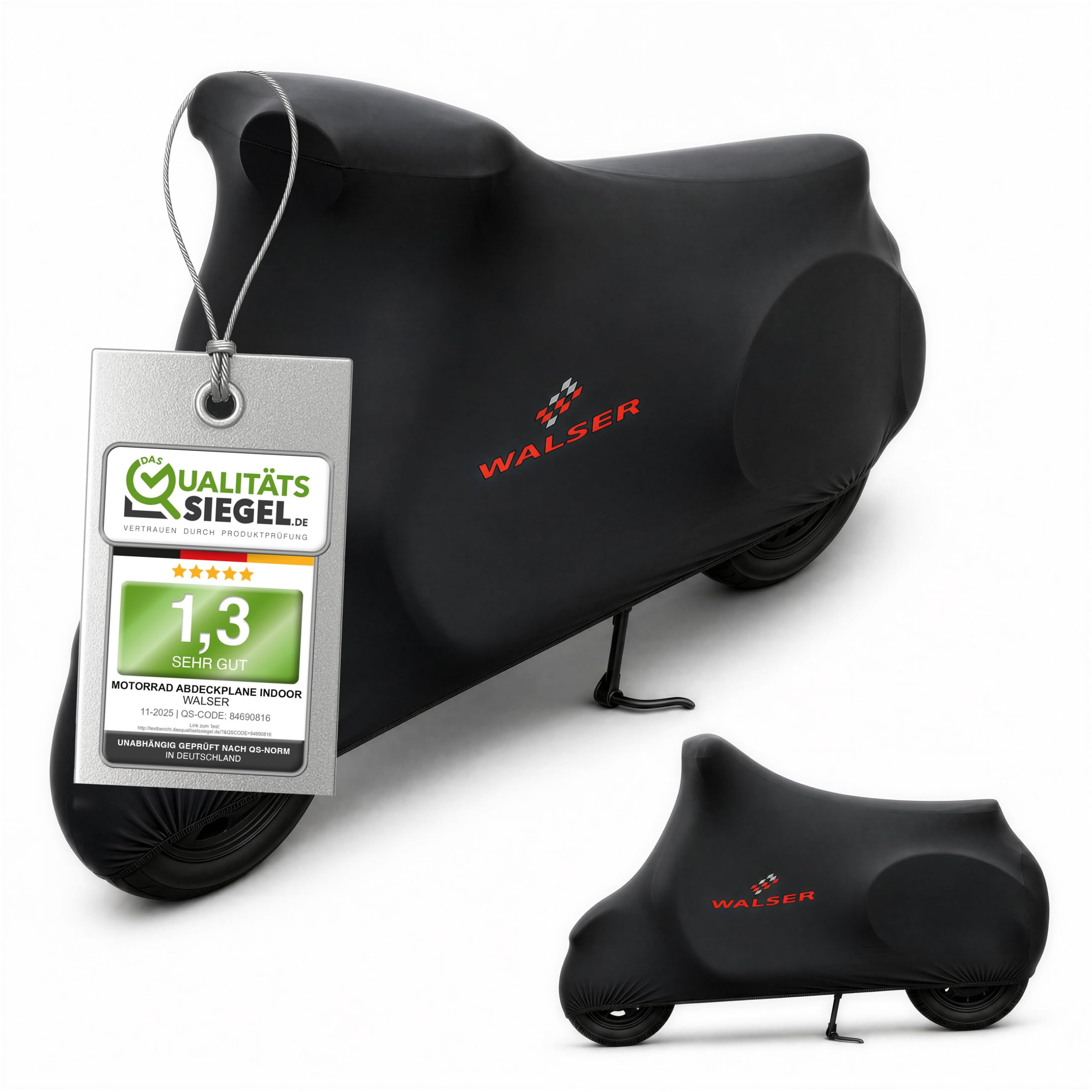 WALSER Telo Coprimoto Indoor M 215x95x120 cm - Coprimento Moto Stretch Traspirante, Protezione dalla Polvere per Scooter, Ciclomotore & Moto, Garage Moto Interno nero incl. Borsa