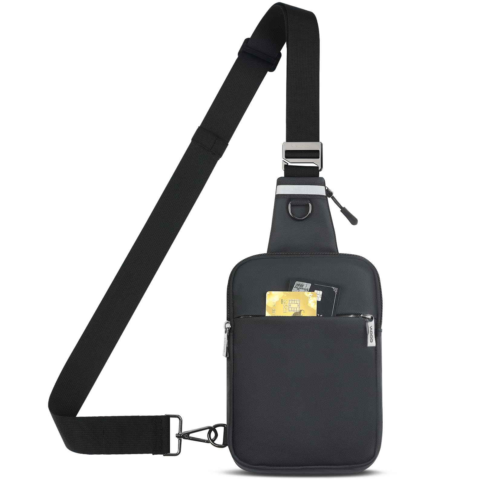 VADOO Sling Bag, Crossbody Bags with RFID & Water Resistant for Women and Men Small Faux Leather Chest Bag for Travel, Black
