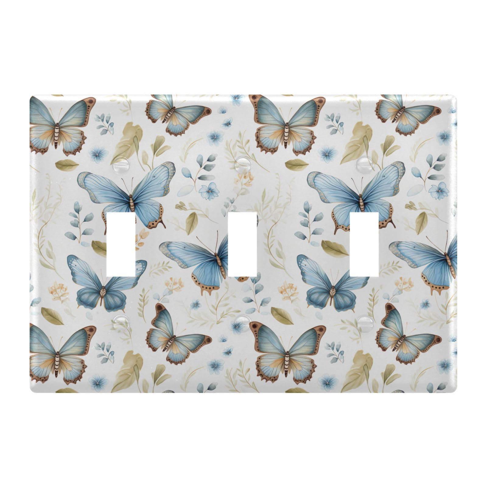Light Switch Cover Blue Brown Butterfly Wall Plates for Electrical Outlets 3 Gang 202b2601