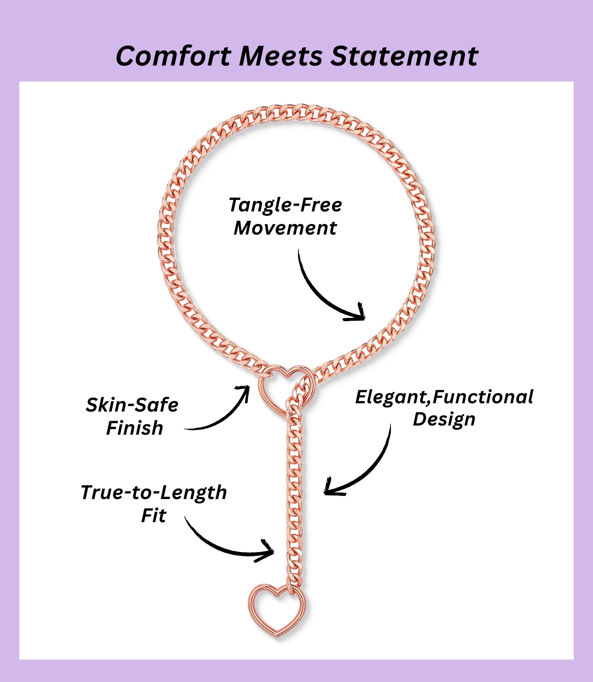 ADEMISHIA Heart O-ring Slip Chain Necklace For Women, Handmade Punk Gothic Cuban Necklace Jewelry Adjustable Lariat Y-Necklace