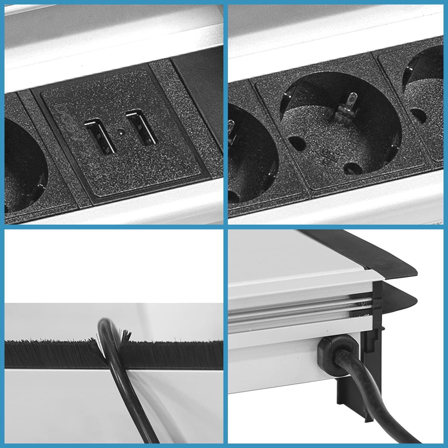 Multipresa a scomparsa da incasso, prese da incasso a scomparsa con 3 prese Schuko, Presa multipla da incasso con 2USB 2.0, Multipresa da incasso per tavolo,scrivania e piani di lavoro EL4403U