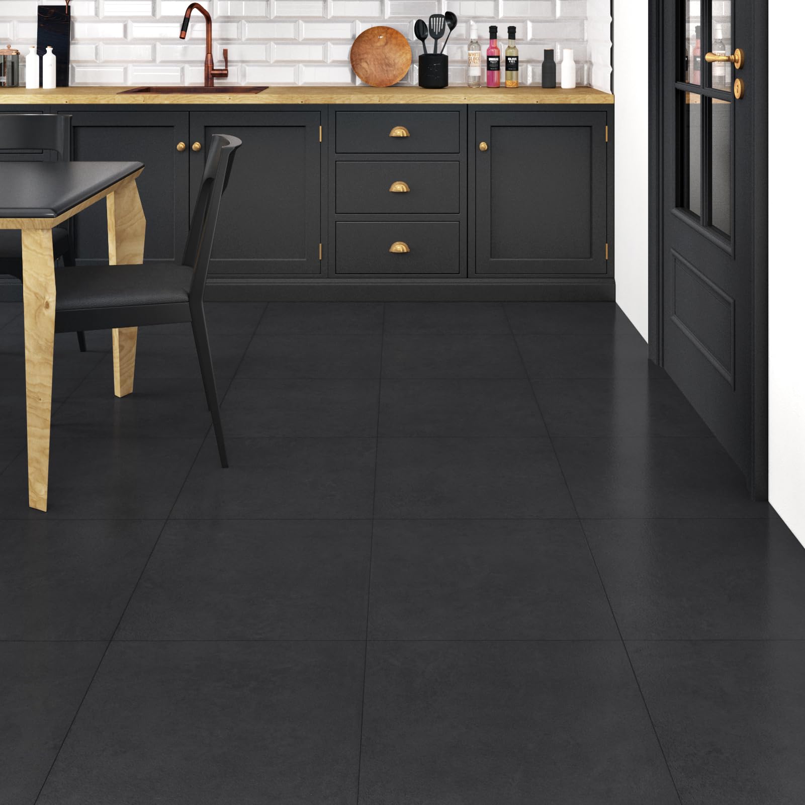 WESTICK 20 piastrelle nere per pavimenti, autoadesive, autoadesive, per cucina, camera da letto, lavanderia, 30,5 x 30,5 cm, colore: nero