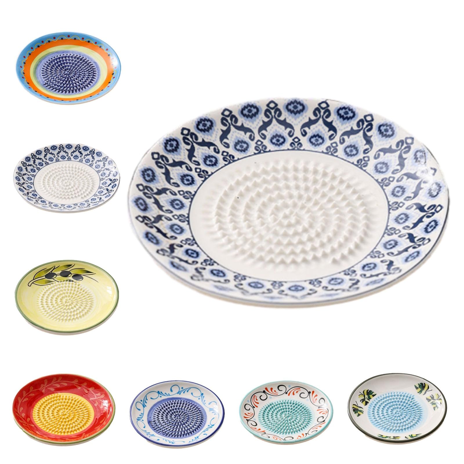 Ceramic Garlic Grater Plate Bowl Tomato Dish, Spanish Pan Con Tomate Plate Grater, Spanish Tomato Graters Plates with Brush, Cheese Fruit Crusher Grinder Ginger Grating Tool for Kitchen