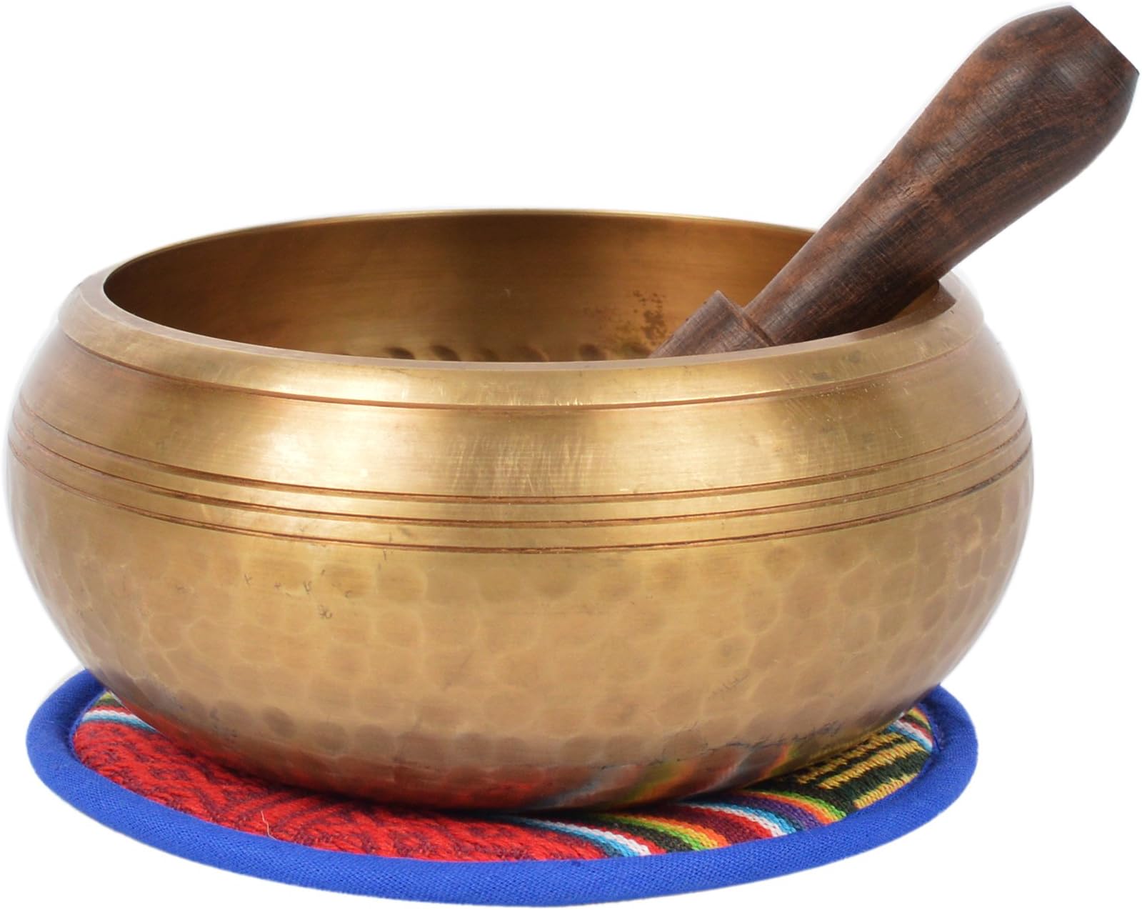Tibetan Hand Beaten Singing Bowl with Double Bajra & Ethnic case. For Meditation, Relaxation, Mindfulness -HAM(BAJ)-2 (B26)