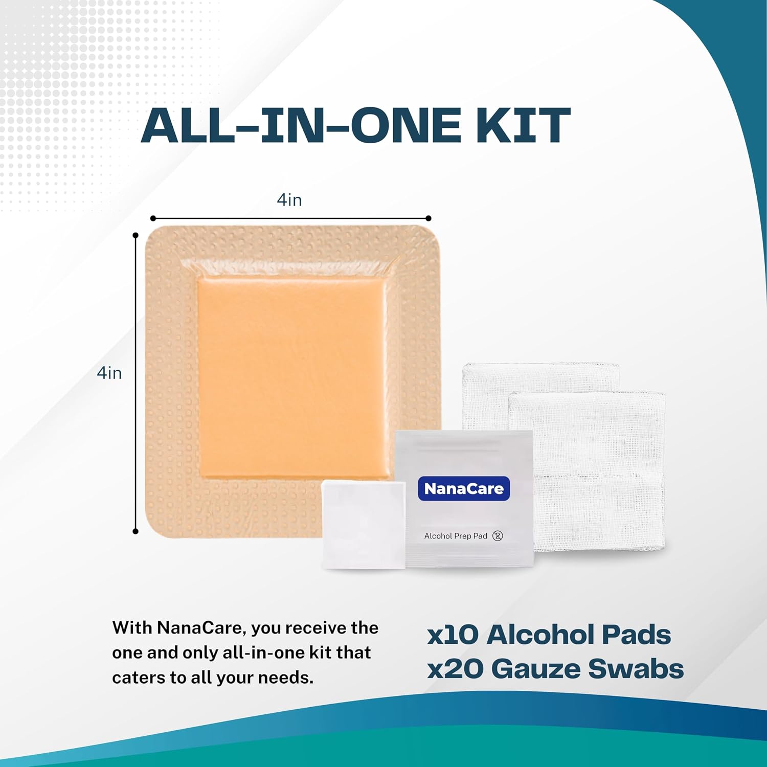 10pc Silicone Foam Dressing Kit 4x4 – Waterproof & Breathable Bordered Pads for Pressure Injury Management, Post-Surgical Incisions & Sensitive Skin Care - NanaCare