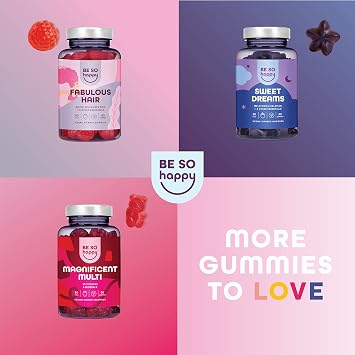 BeSoHappy® Collagen Gummies for Women with Coq10, Biotin, Vitamin E, Vitamin A and Vitamin C, Nourishes Your Skin with Delicious Citrus Flavor, 60 Gummies, Lactose Free and Gluten Free.