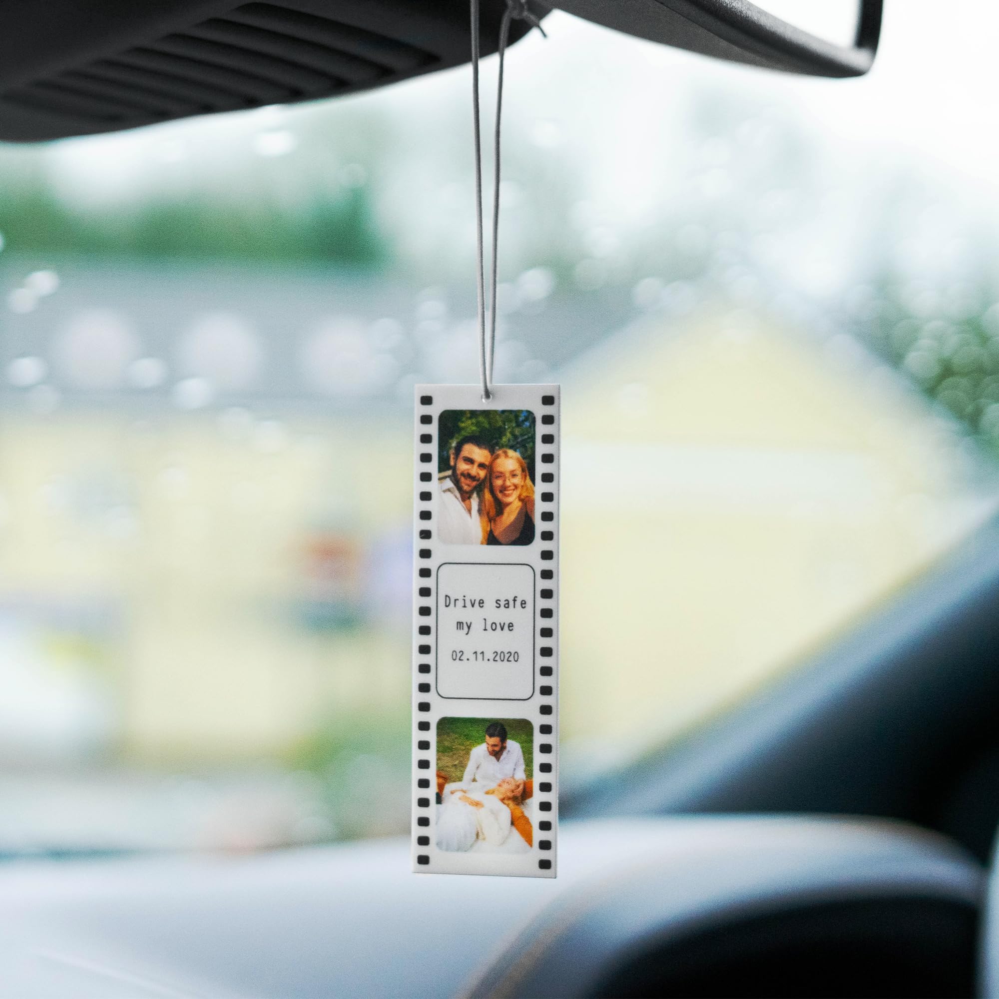 So Bespoke White Personalised Reels Photo Car Ornament Hanging Car Polaroid Any Image Driving Test Pass Gift Idea First Car Charm Gift Photo Strip (White)