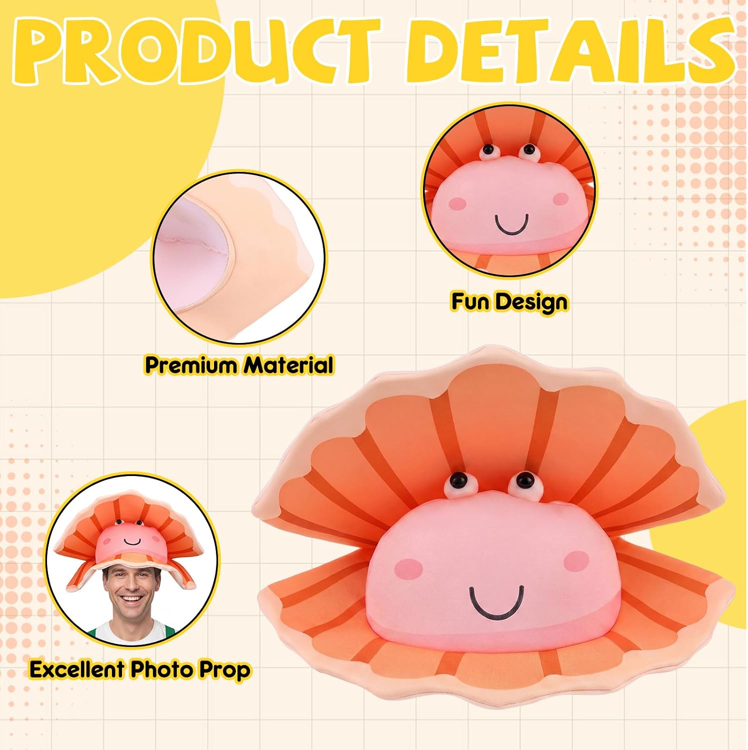 Chicingyou Clam Costume Hat Novelty Shell Headwear Under the Sea Costume Novelty Adult Hats for Holiday Costumes, Halloween Cosplay Party, Photo Props or Daily Fun Accessories