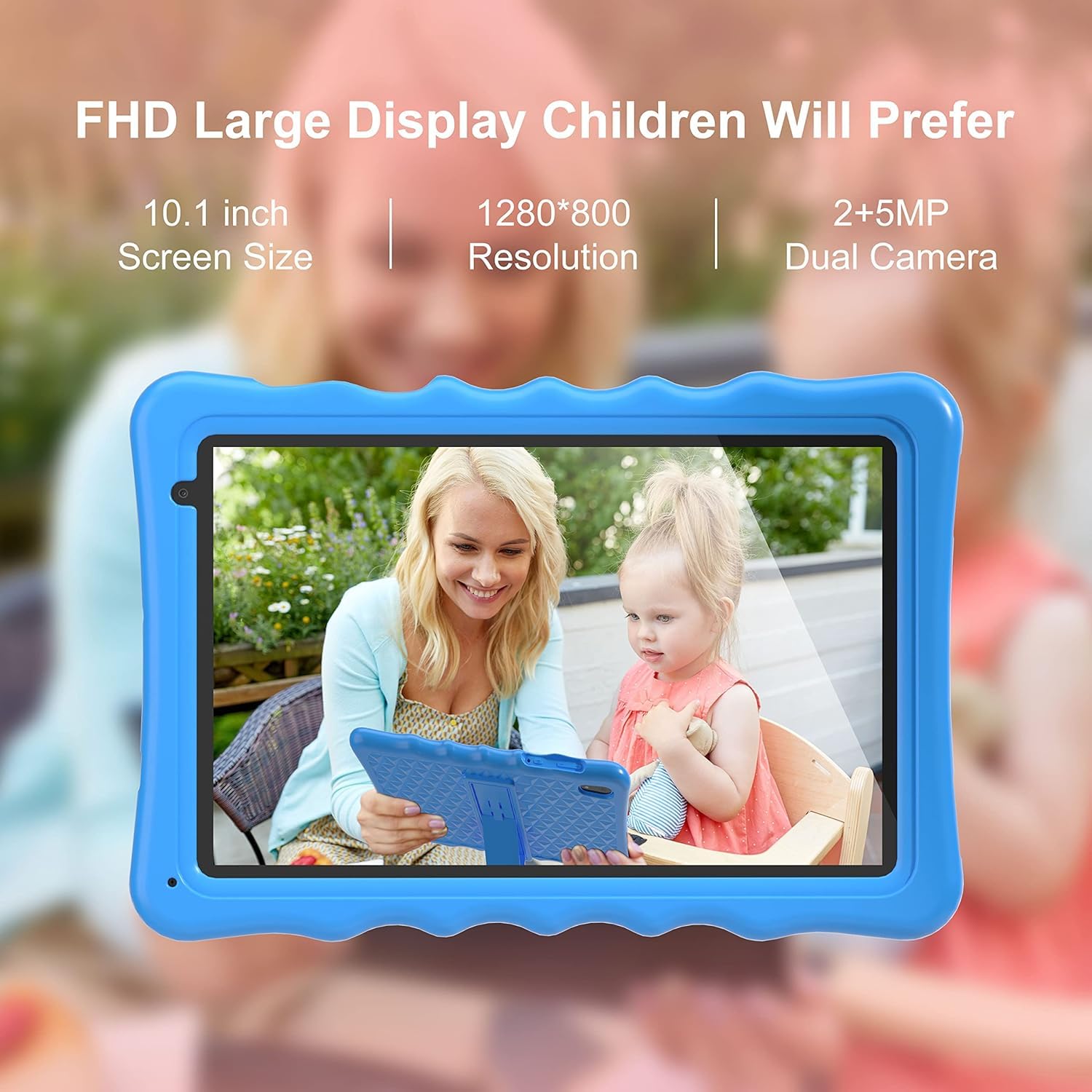 Tablet dla dzieci, tablety dla małych dzieci z odpornym na wstrząsy etui ochronnym, kontrola rodzicielska, podwójny aparat, Bluetooth, WiFi, 10,1-calowy tablet z systemem Android 13 dla dzieci
