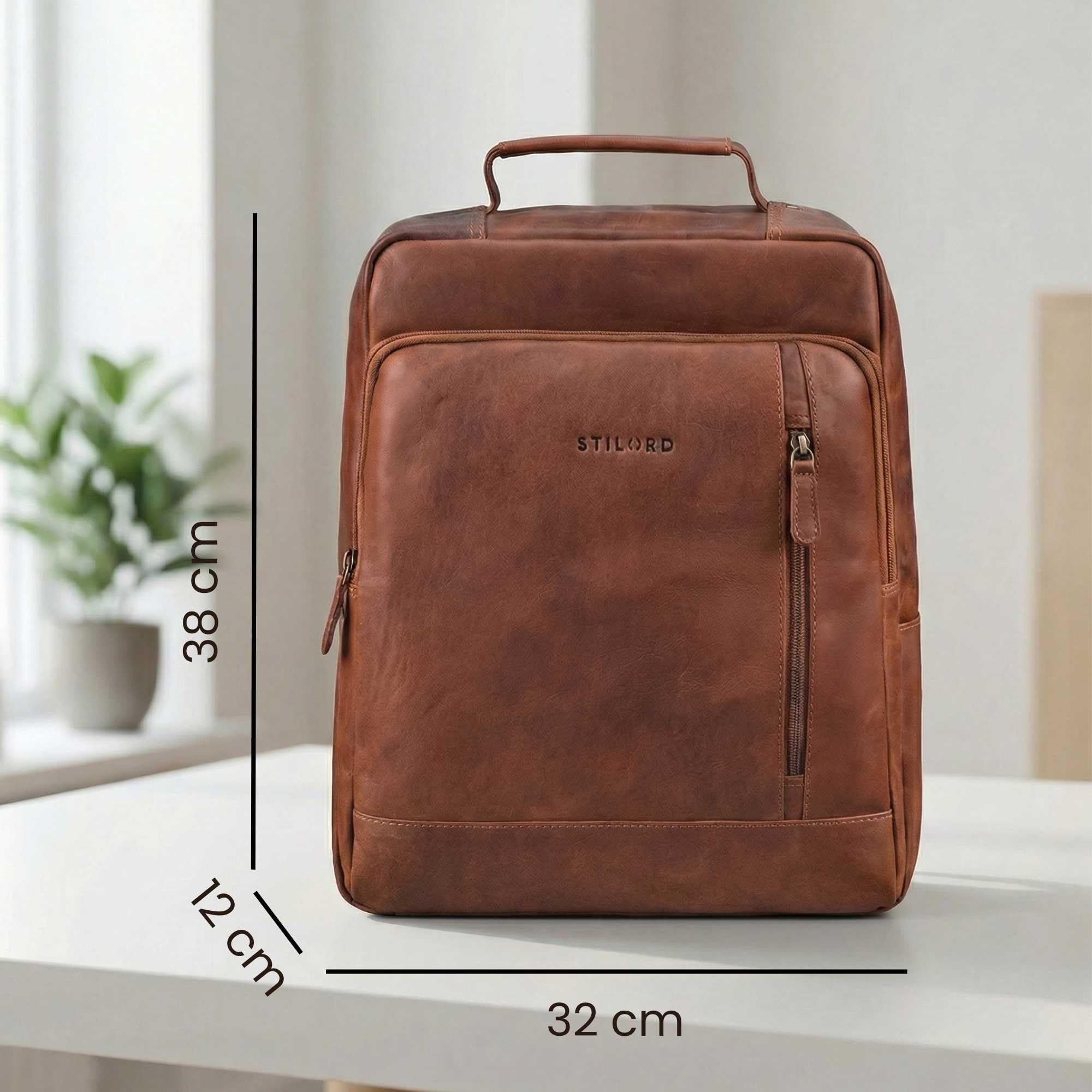 STILORD 'Soline' 15 Zoll Laptop Rucksack Leder - Business Rucksack Arbeitsrucksack Herren Groß - Eleganter Echt Leder-Rucksack Damen für Arbeit Freizeit Reiserucksack, Farbe:cognac - braun