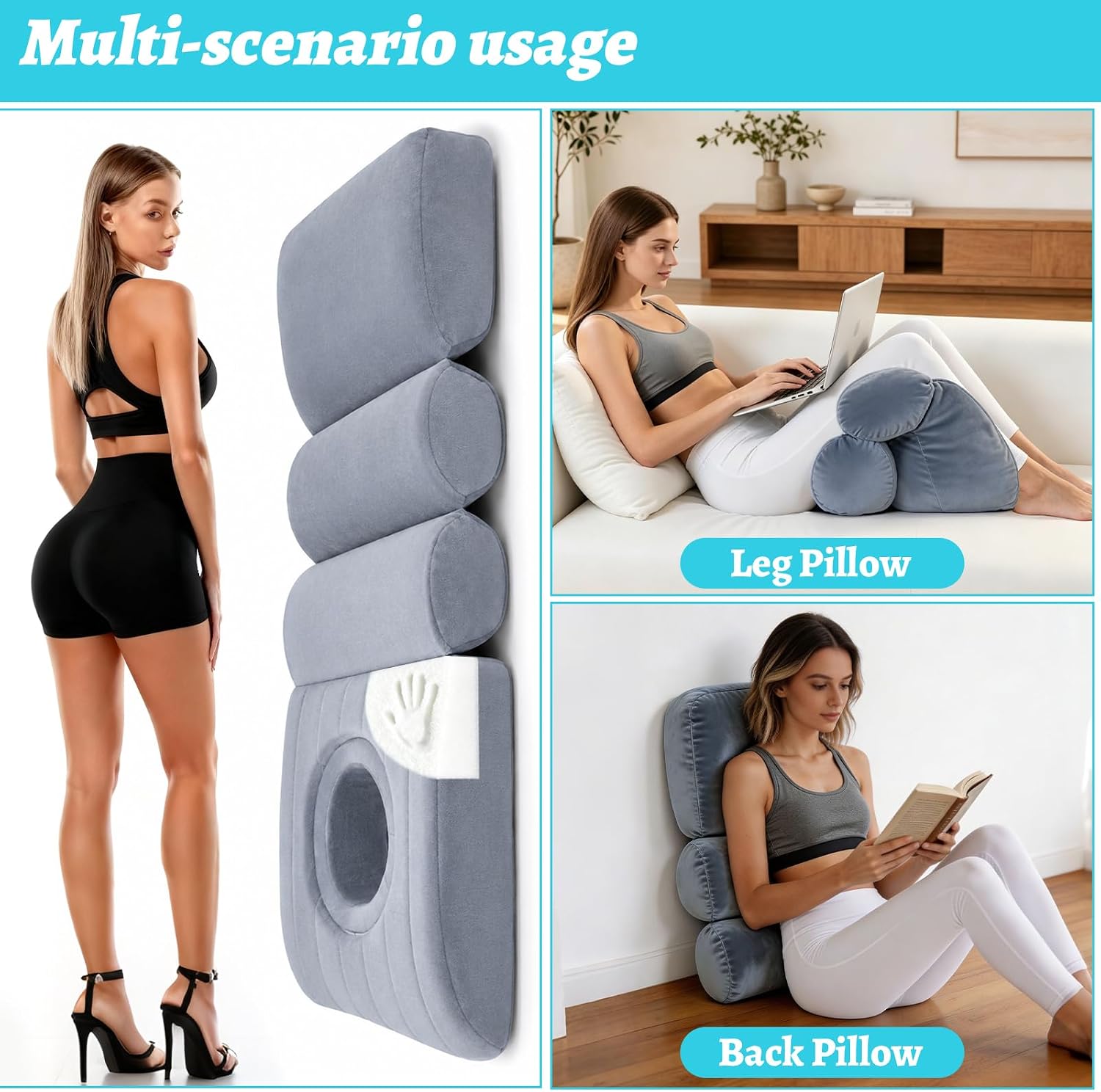BBL Bed After Surgery for Sleeping, Larger Ergonomic BBL Pillow with Hole, High-Density Support Foam Brazilian Butt Lift Recovery Mattress with Removable Cover (Light Grey)