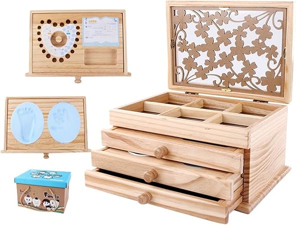Chseea Baby Wooden Keepsake Box Memory Box With Drawers Vintage Style Unique Baby Shower Or Christening Gifts For Newborn Babies Memorable Keepsake Storage Box Amazon Co Uk Baby Products