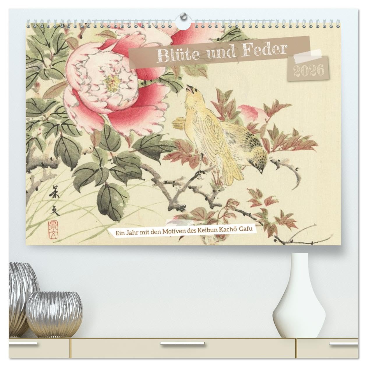 Blüte und Feder (hochwertiger Premium Wandkalender 2026 DIN A2 quer), Kunstdruck in Hochglanz: Japanische Naturkunst in zarten Farben. (CALVENDO Kunst)