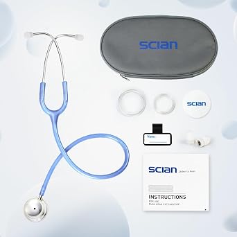 SCIAN Stethoscope Dual Head for Nurses, Doctors, Adults, Med Students, Classic Stainless Steel Stethoscope Home Use Medical Supplies with Carrying Bag, Shinning Blue