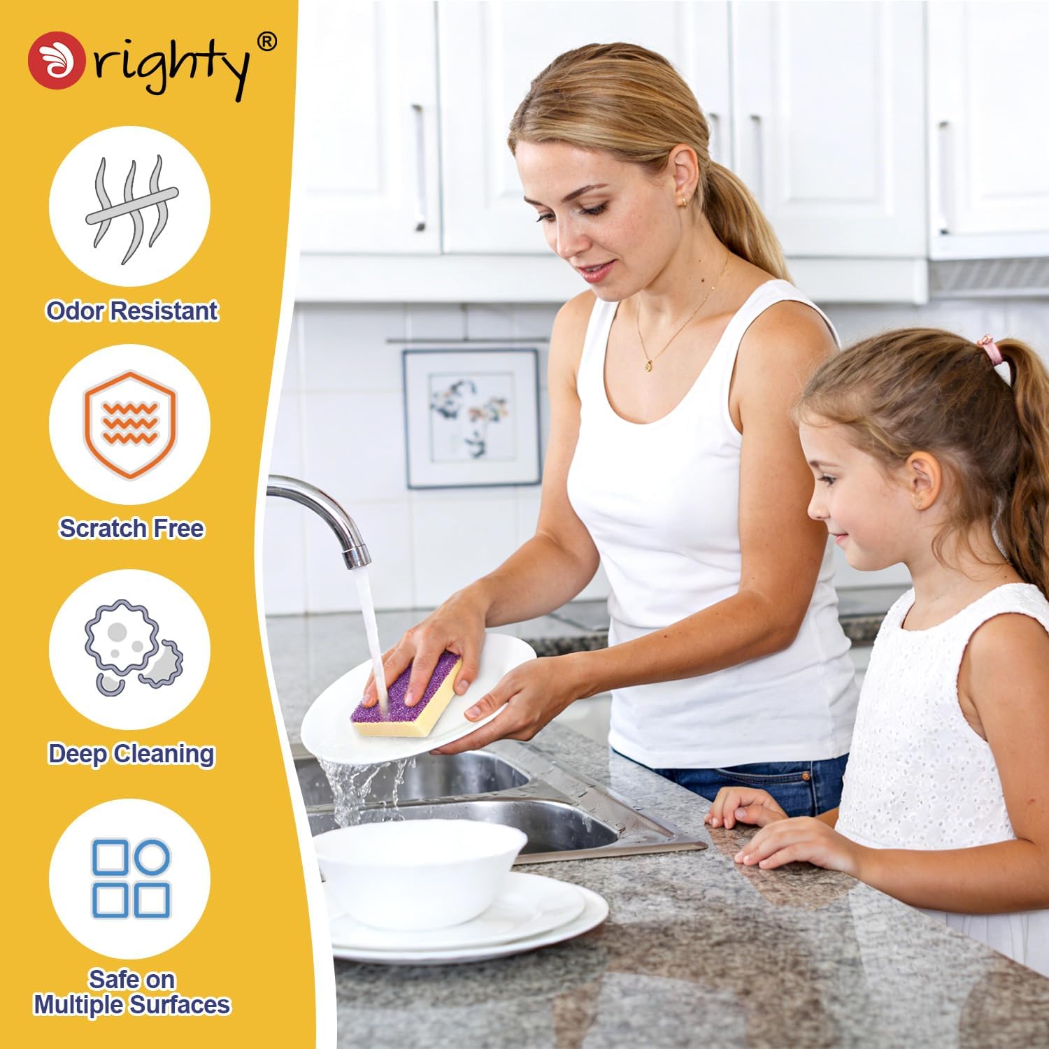 Orighty Dish Sponges, Dual-Sided Temperature-Responsive Kitchen Sponges, Non-Scratch Cleaning Sponge, Dish Scrubber, Scrub Sponge for Kitchen, Bathroom & Household, 6 Pack